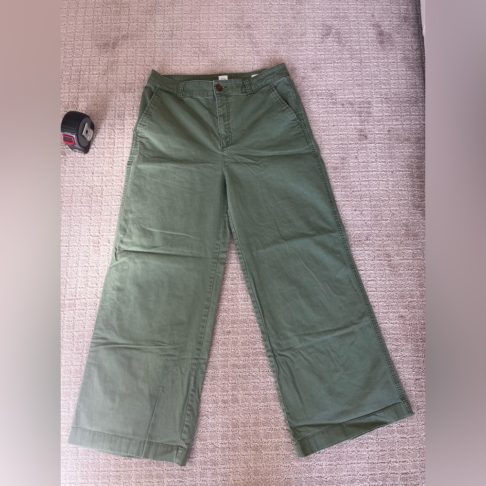 Green Khaki High Waist Wide-Leg Pants